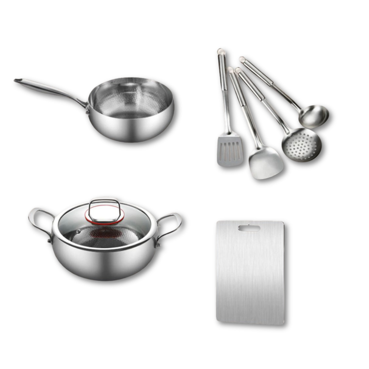 Chef’s Choice Bundle: 2 Pans + Utensils Set+ Chopping Board